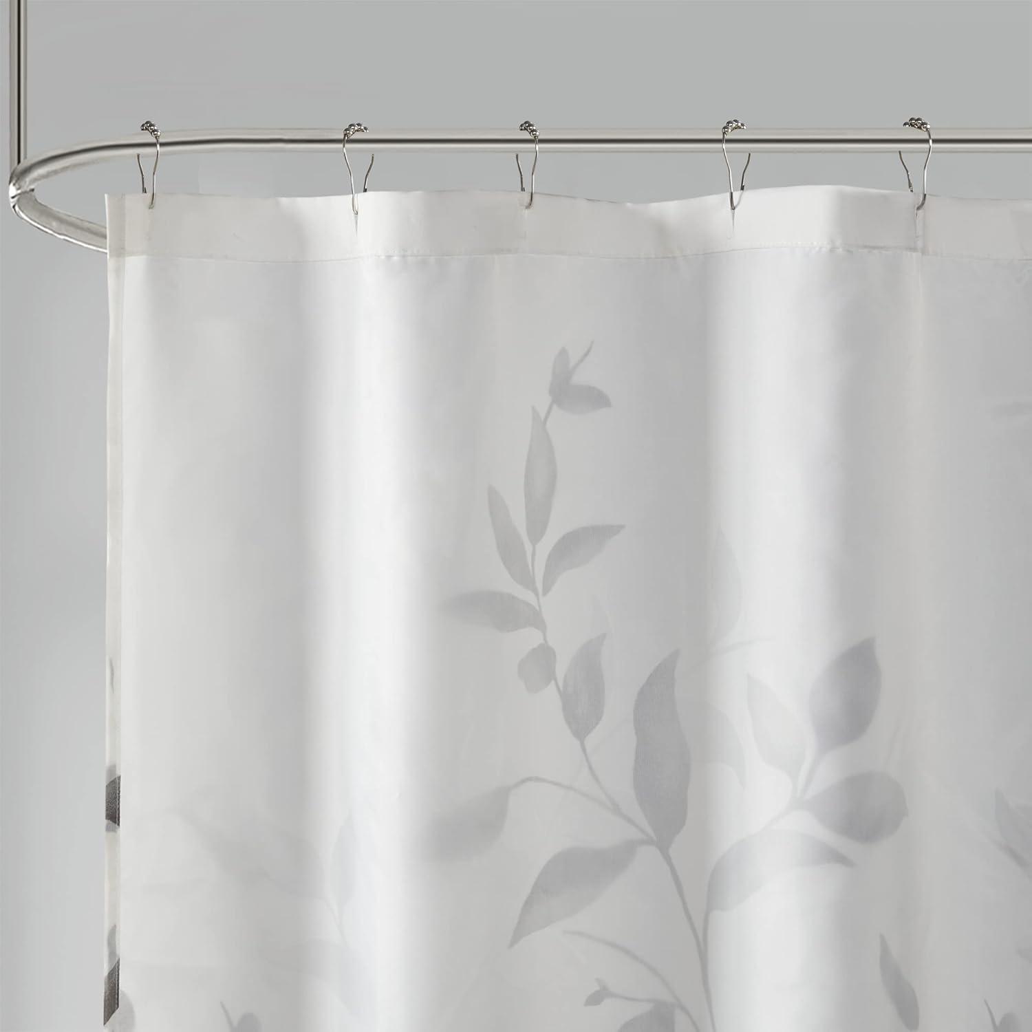 Gray Botanical Floral Print Shower Curtain with Liner