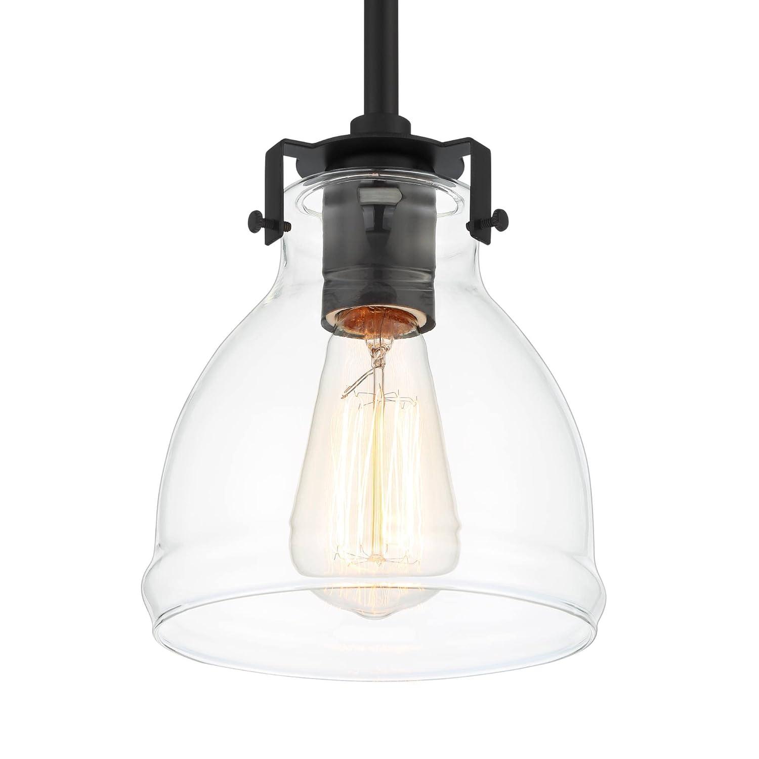 Possini Euro Design Bellis Black Mini Pendant 6" Wide Modern Industrial Clear Glass Bell Shade for Dining Room House Foyer Kitchen Island Entryway