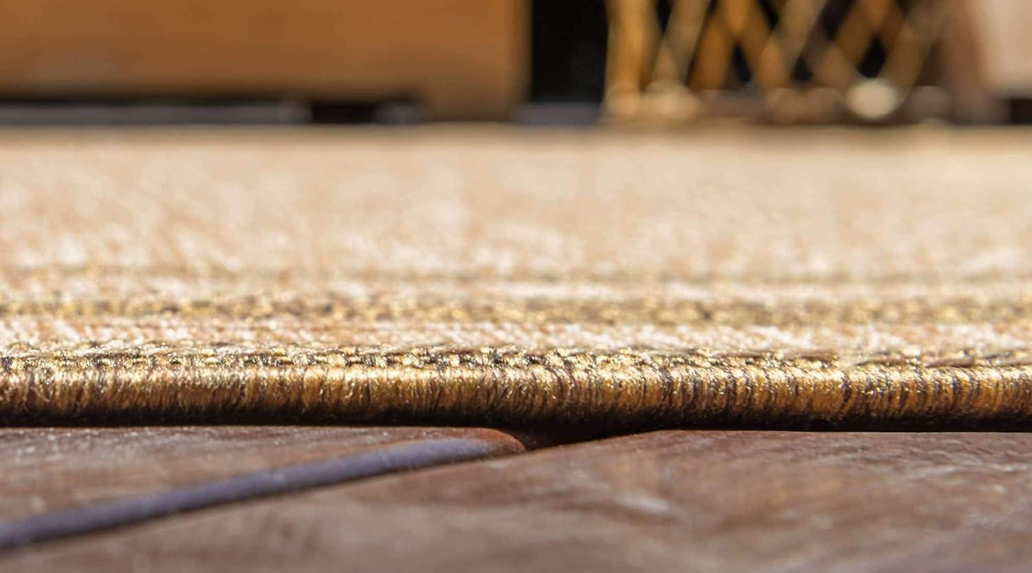 Unique Loom 2' 2 x 3' 0 Tan Outdoor Border Multi Border Area Rug