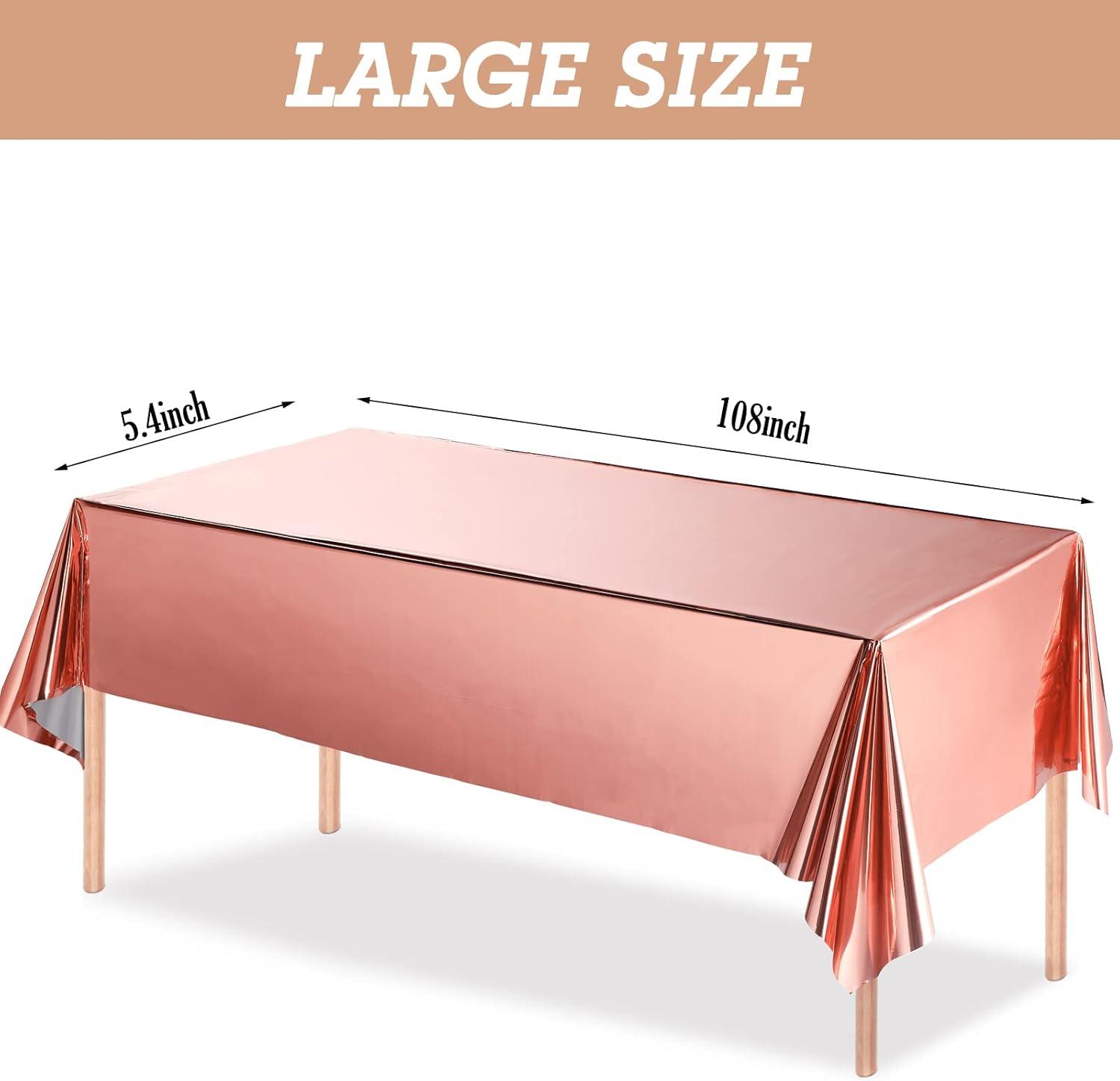 Sparkle and Bash 3 Pack Rose Gold Plastic Tablecloth, Metallic Table Cover Disposable for Pink Birthday Parties, Bridal Shower Decor, 54 x 108 In