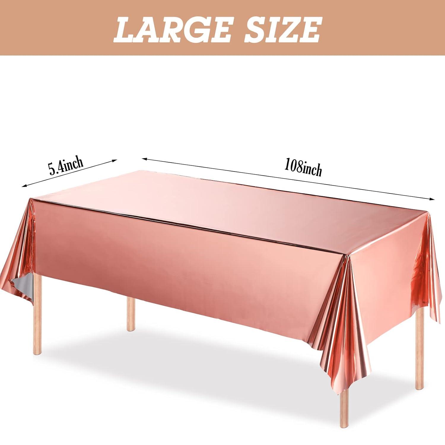 Sparkle and Bash 3 Pack Rose Gold Plastic Tablecloth, Metallic Table Cover Disposable for Pink Birthday Parties, Bridal Shower Decor, 54 x 108 In