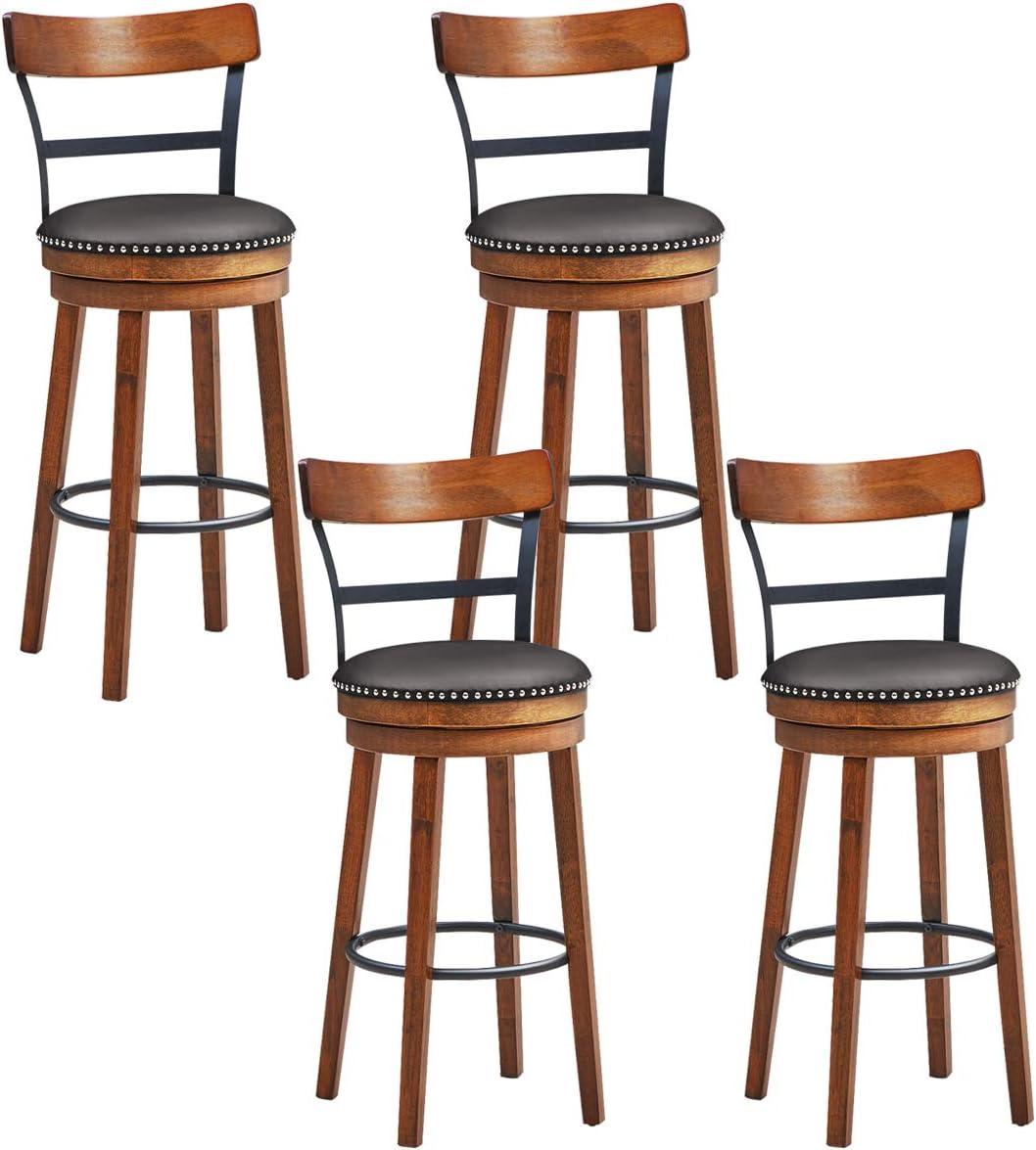 Costway Set of 2/4 BarStool 30.5'' Swivel Pub Height Dining Chair with Rubber Wood Legs