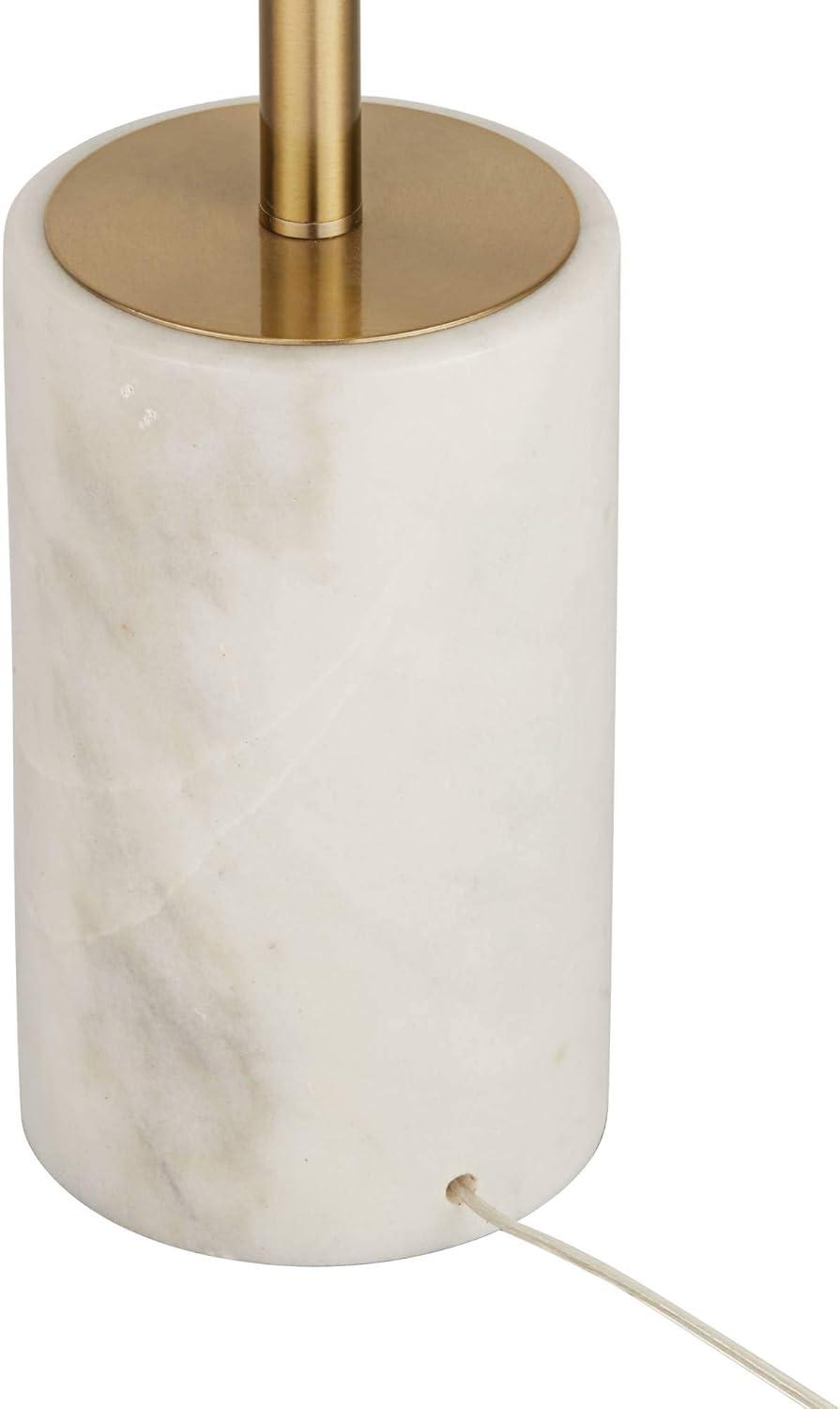 Gold Metal Floor Lamp with White Linen Shade and Marble Base