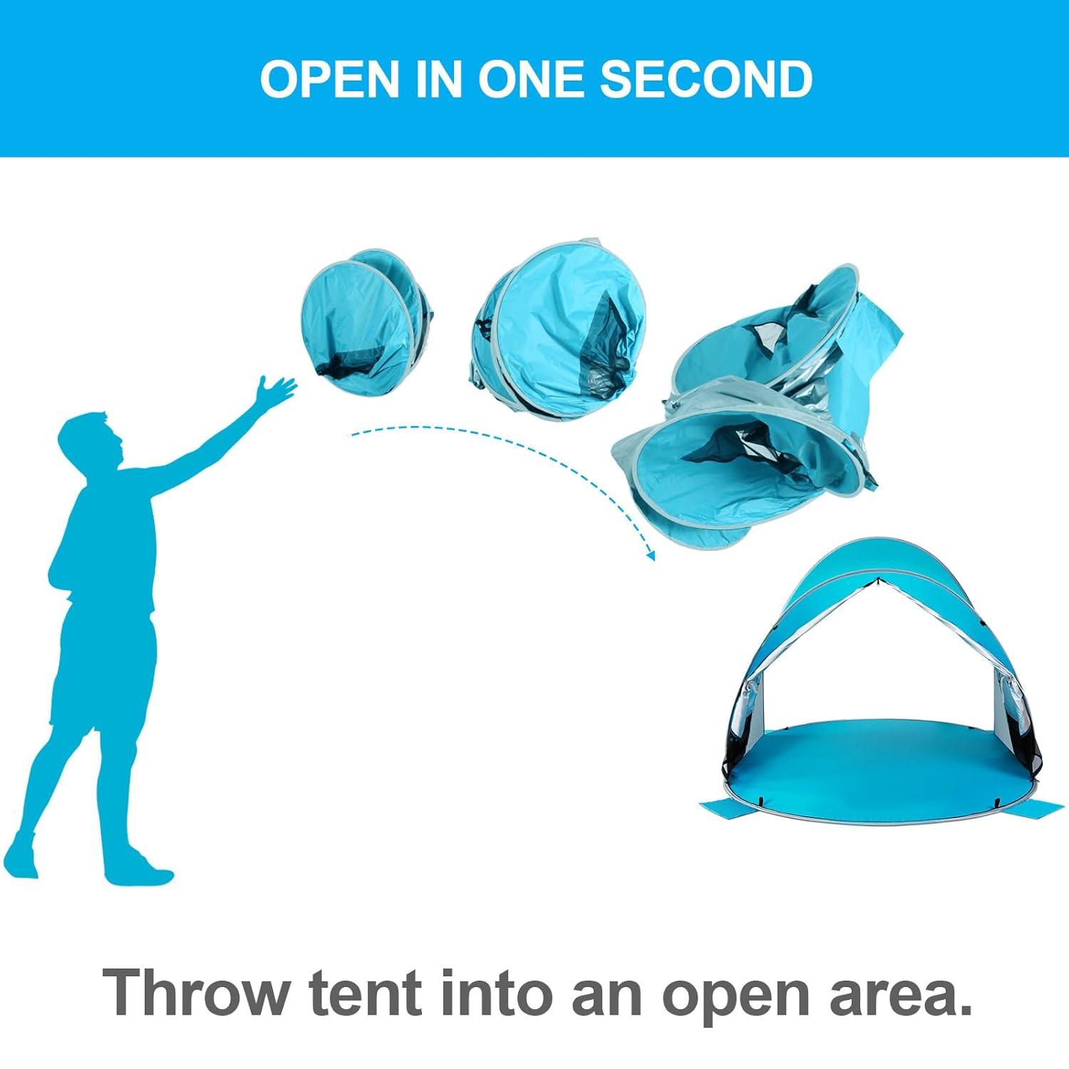 WolfWise UPF 50+ Easy Pop Up 3 Person Beach Tent Sport Umbrella Instant Sun Shelter Tent Sun Shade Canopy