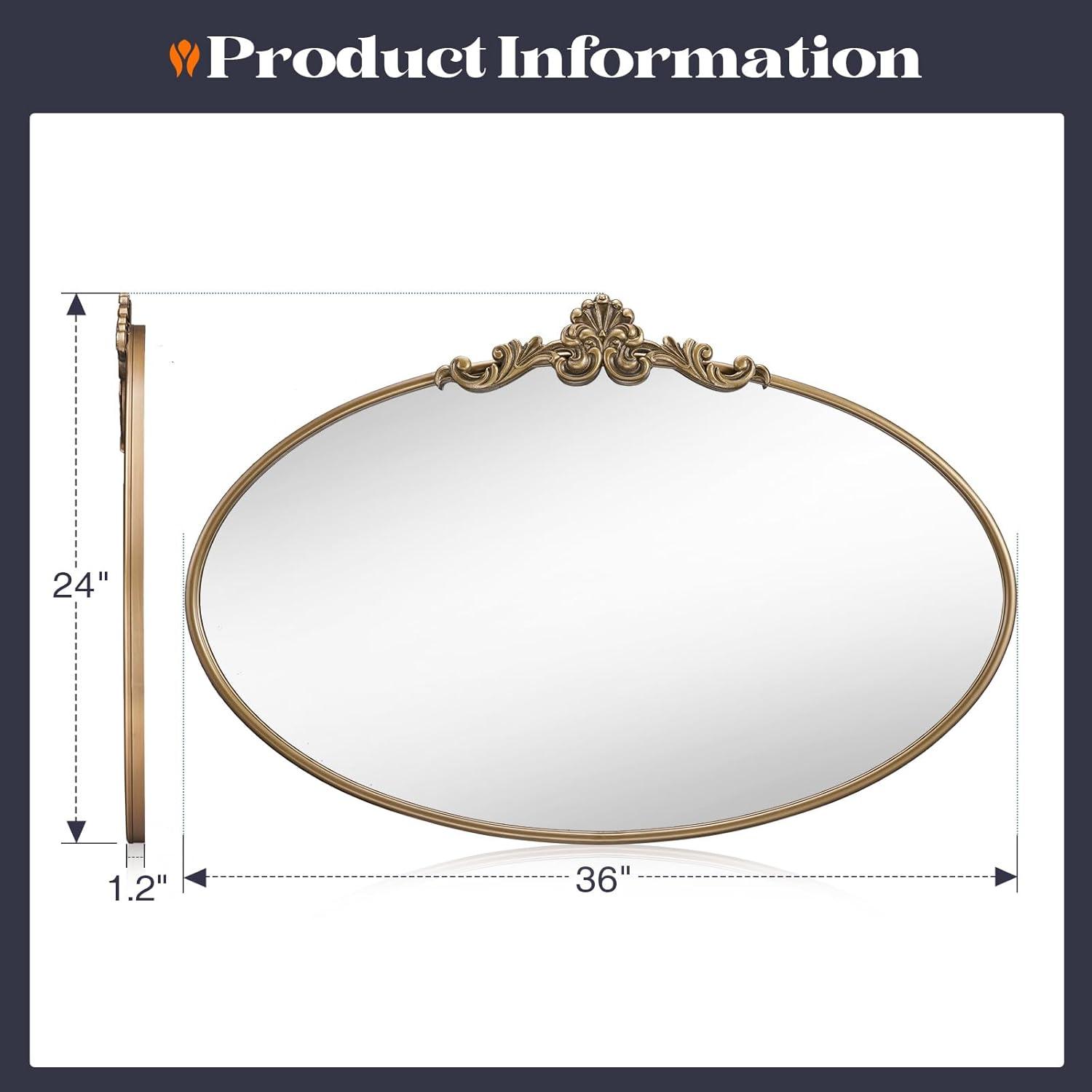 Kate & Laurel All Things Decor 24"x36" Arendahl Traditional Vertical Oval Wall Mirror Antique Gold: Ornate, No Assembly Required