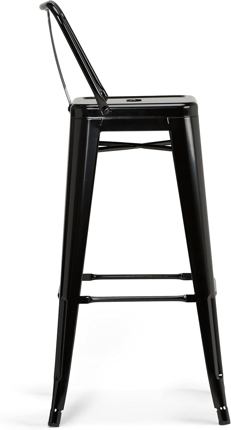 Rayne Industrial Black Metal Bar Stool with Curved Back - Set of 2