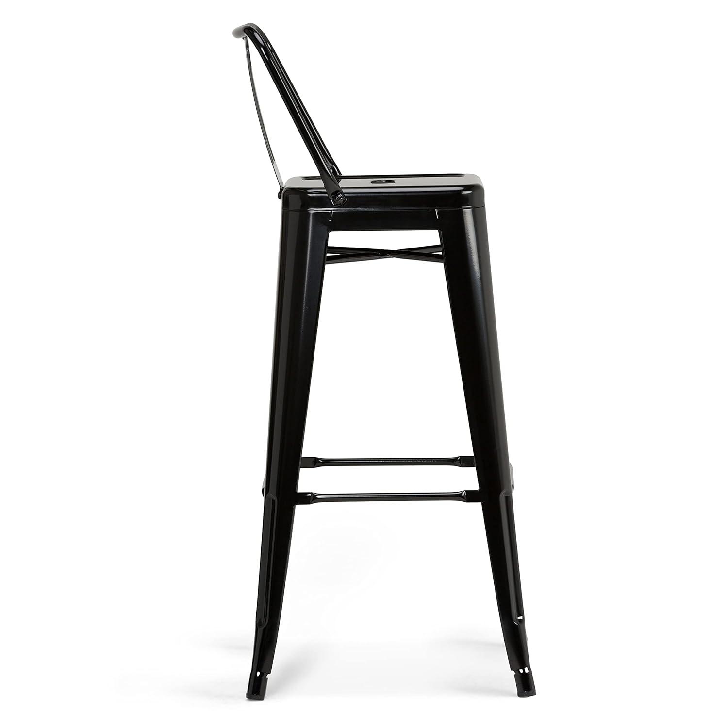 Simpli Home Rayne Metal Industrial Stool with Curved Back, Cross-Brace, and Footrest