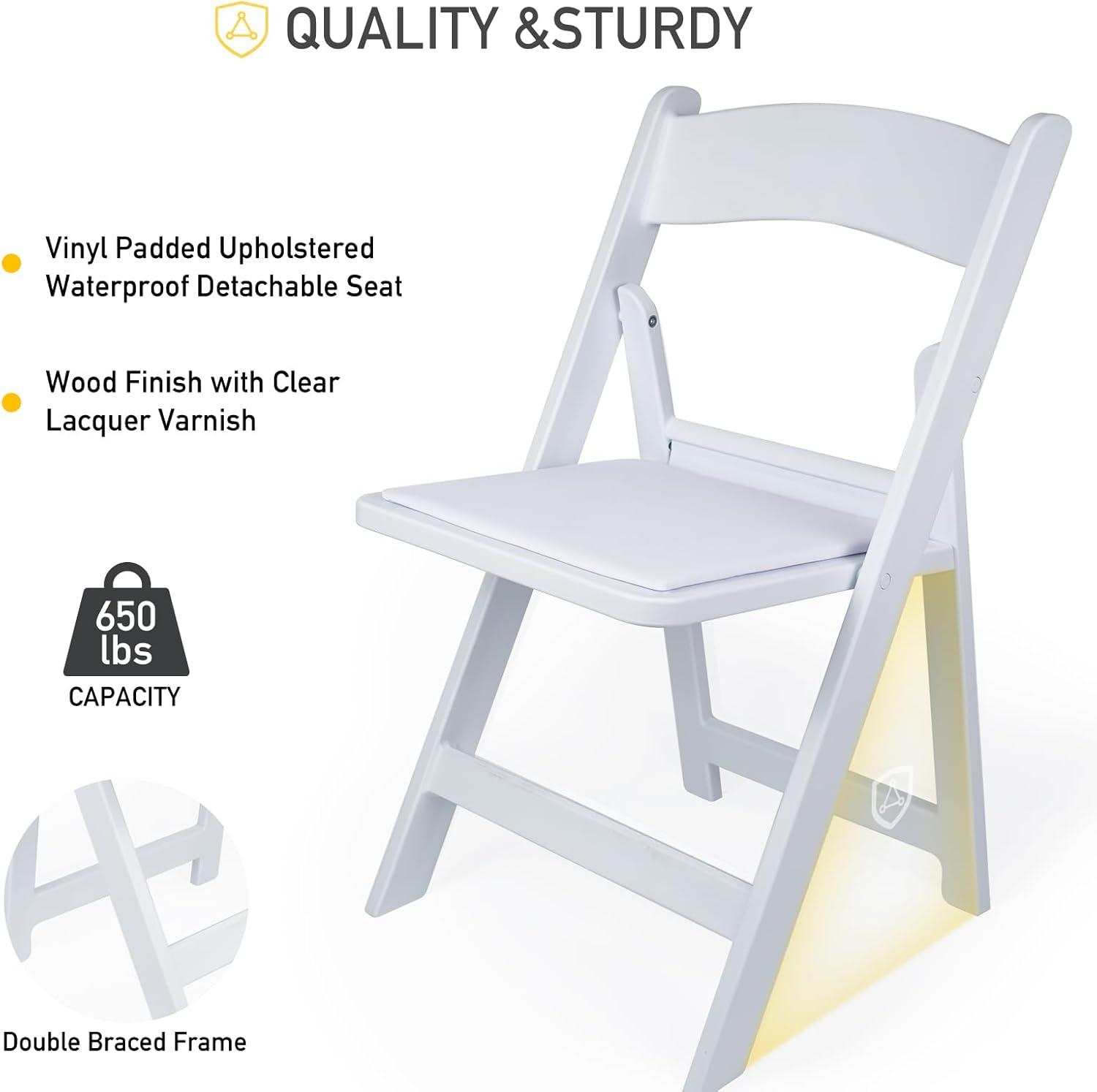 4 Pack Folding Chairs, Lightweight Resin Folding Chairs, Comfortable Event Chair Padded Seats Indoor Outdoor for Party Picnic School Wedding, White