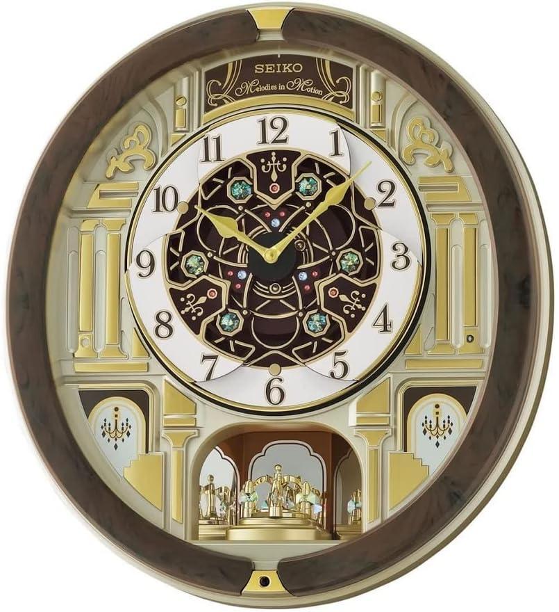 Golden Chandelier Seiko Melodies in Motion Wall Clock with Crystals