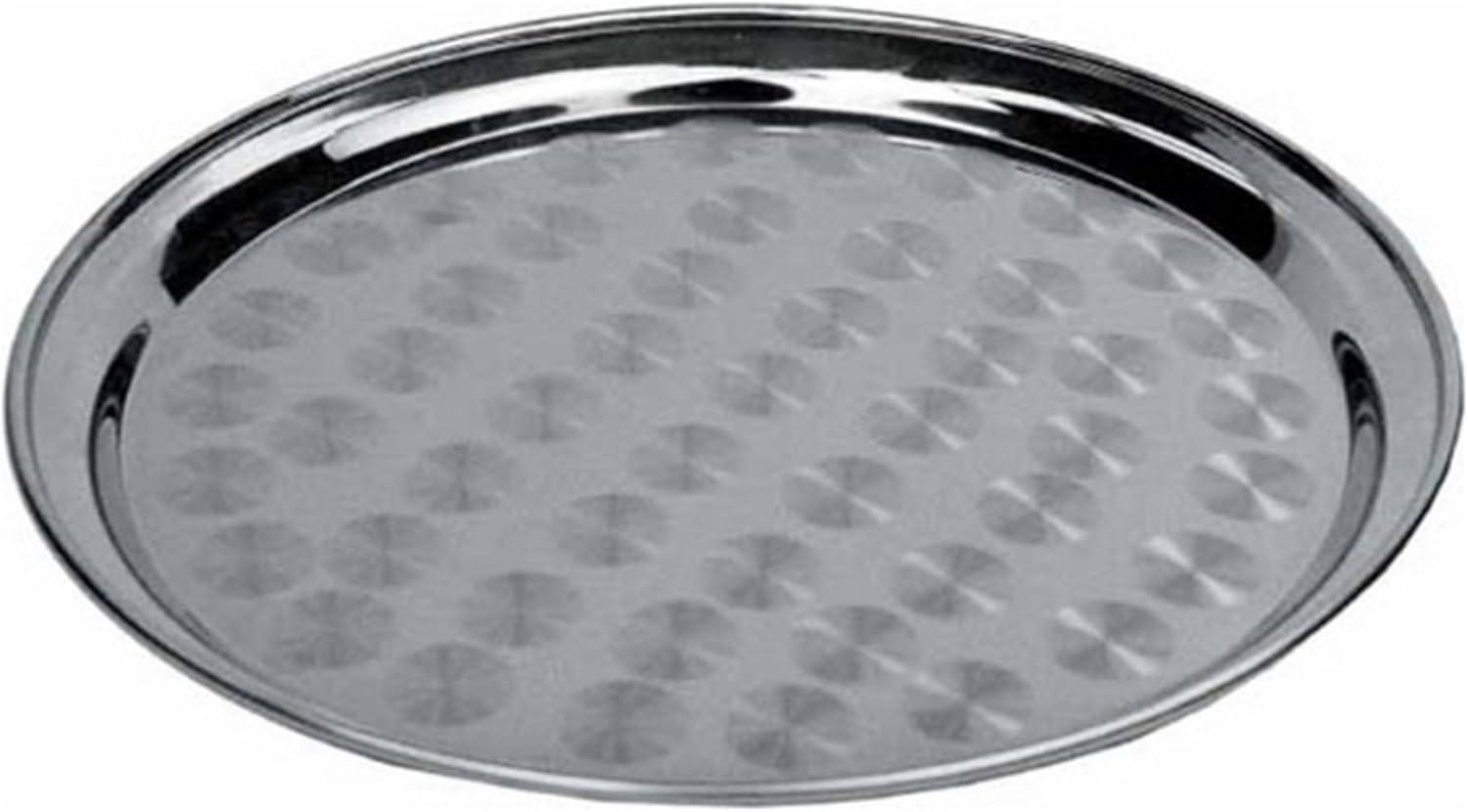 Winco Serving Tray with Swirl Pattern, Stainless Steel, Round