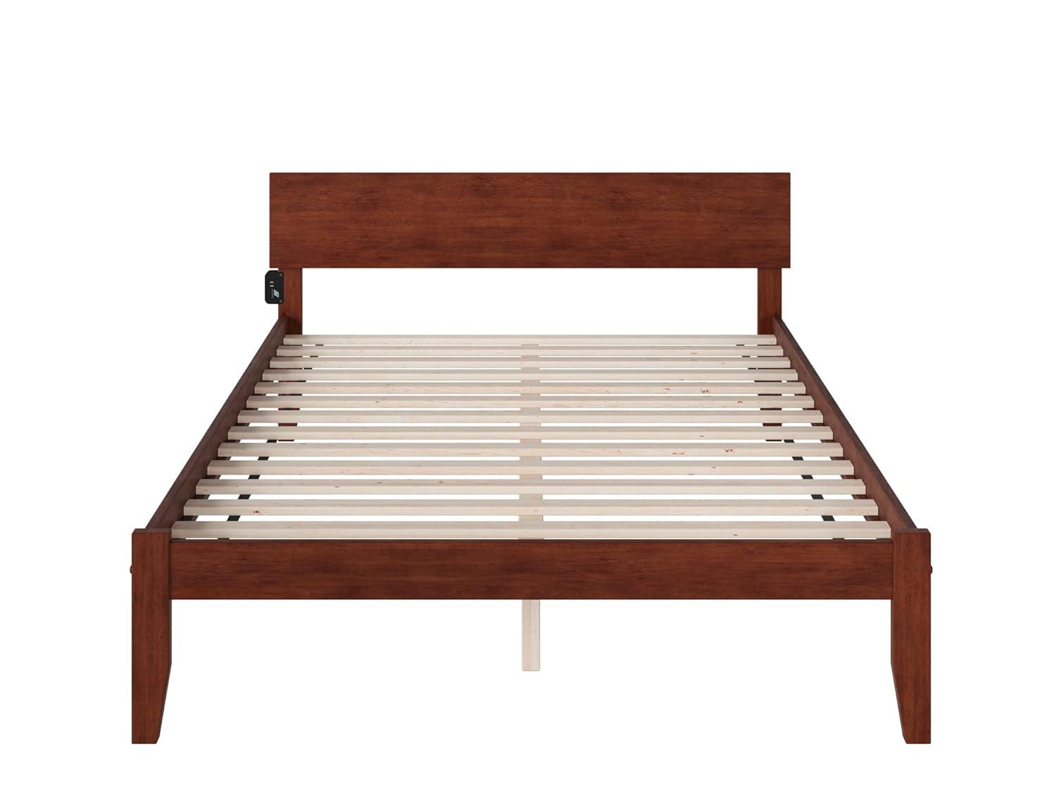 AFI Furnishings Orlando Twin Extra Long Platform Bed with Open Footboard and Turbo Charger in Walnut