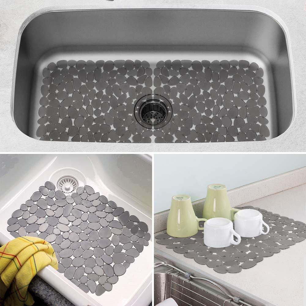 Yolife Pebble Sink Mats for Stainless & Porcelain Sinks, PVC Saddle Protectors - Dish & Glassware Guard (Grey, 2 Pack)