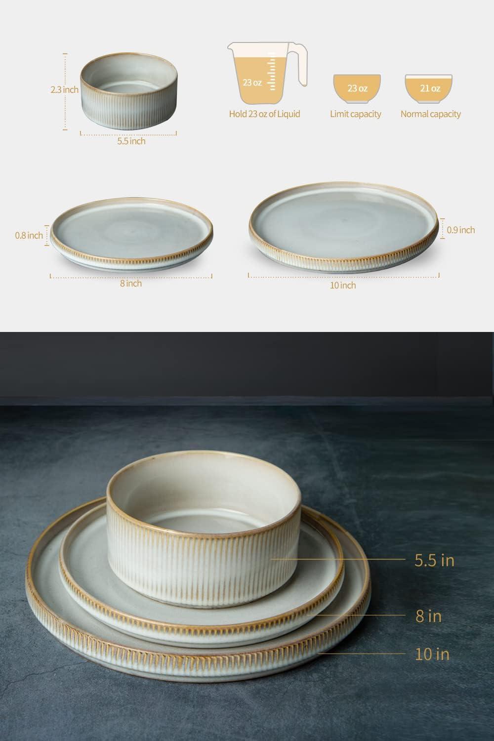 Cappuccino White Ceramic Dinnerware Set for 4 with Glossy Glaze