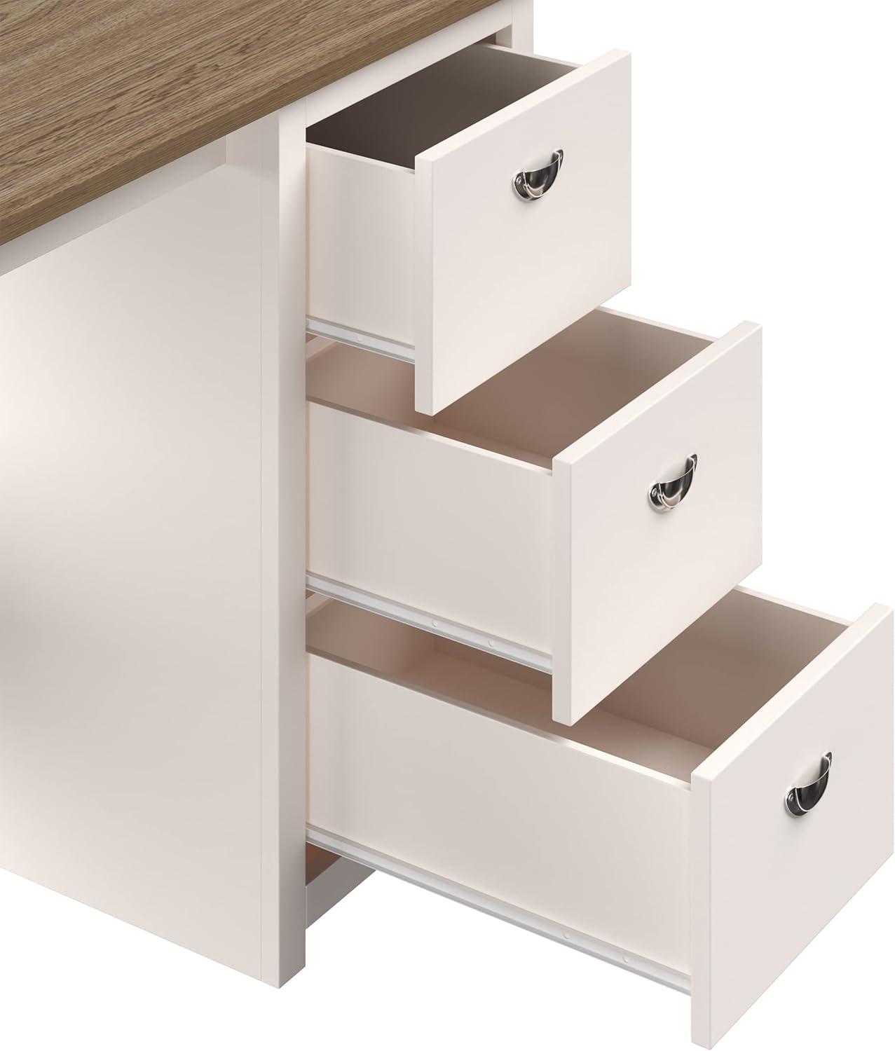 Lavish Home Computer Desk with Attached 3-Drawer File Cabinet (White)