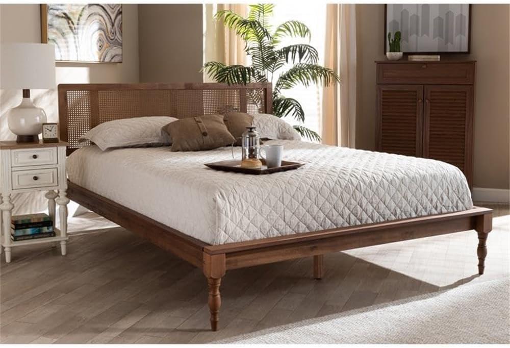 Romy Wood Platform Bed Ash Walnut - Baxton Studio