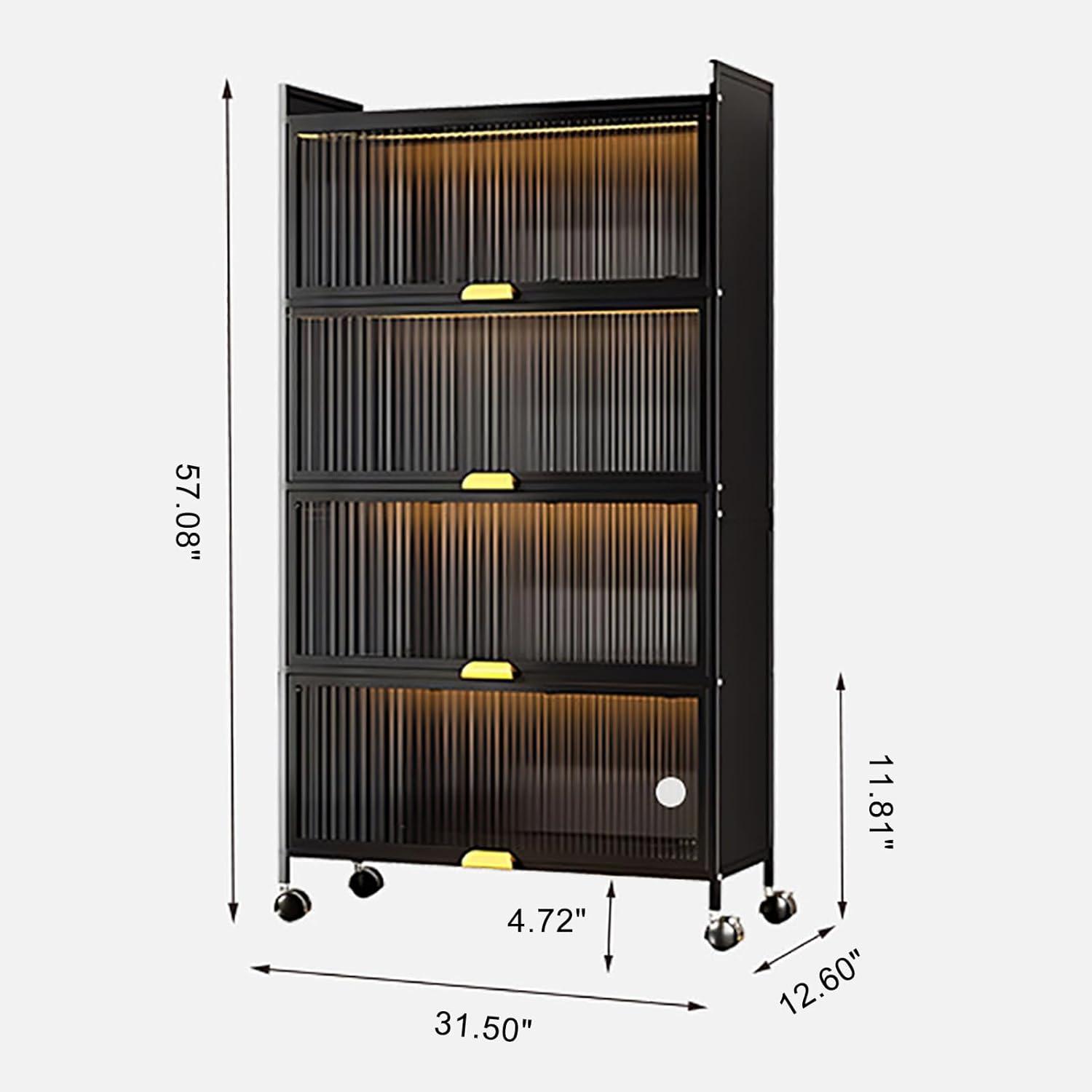 Black Metal 5-Tier Kitchen Storage Cabinet with Flip Doors and Wheels