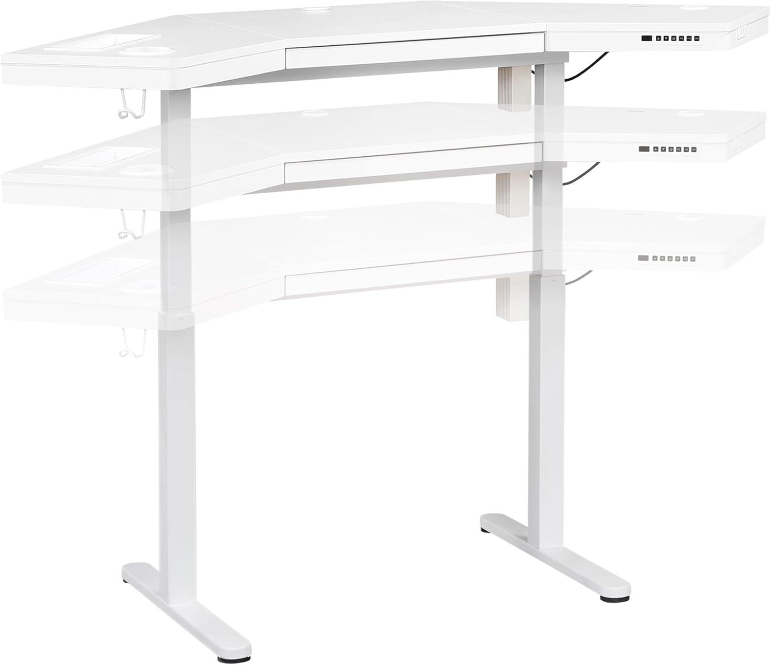 Stealth Sit-to-Stand Height Adjustable Corner Desk in White Engineered Wood