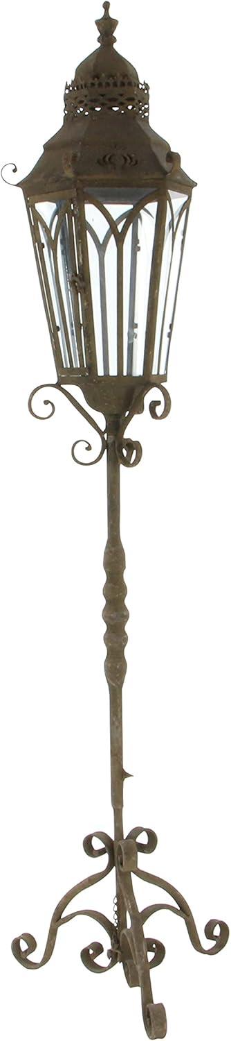 Rustic Elegance 56" Rust Brown Iron & Glass Hanging Candle Lantern