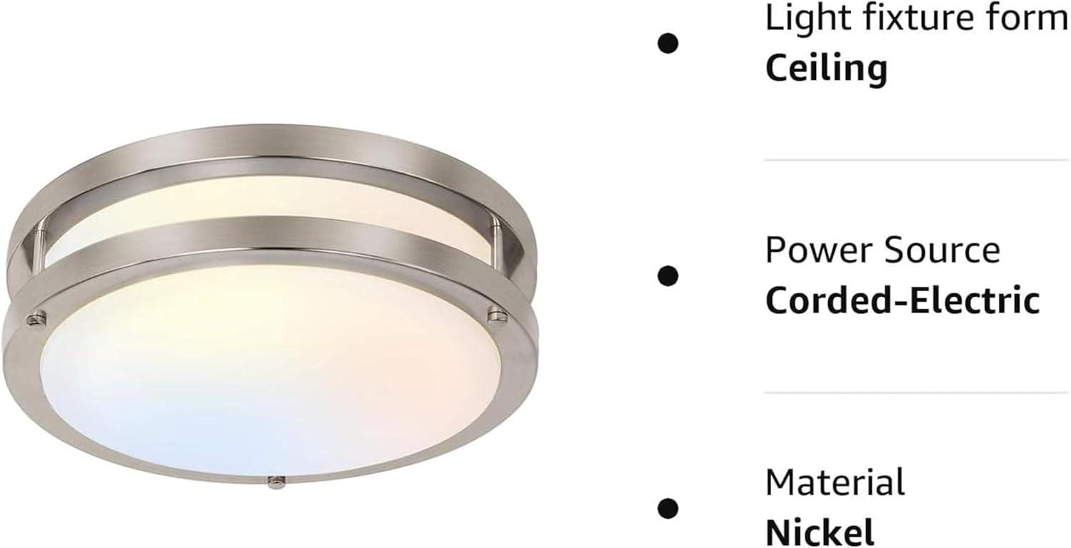 13-Inch Brushed Nickel LED Flush Mount Ceiling Light, 2-Pack