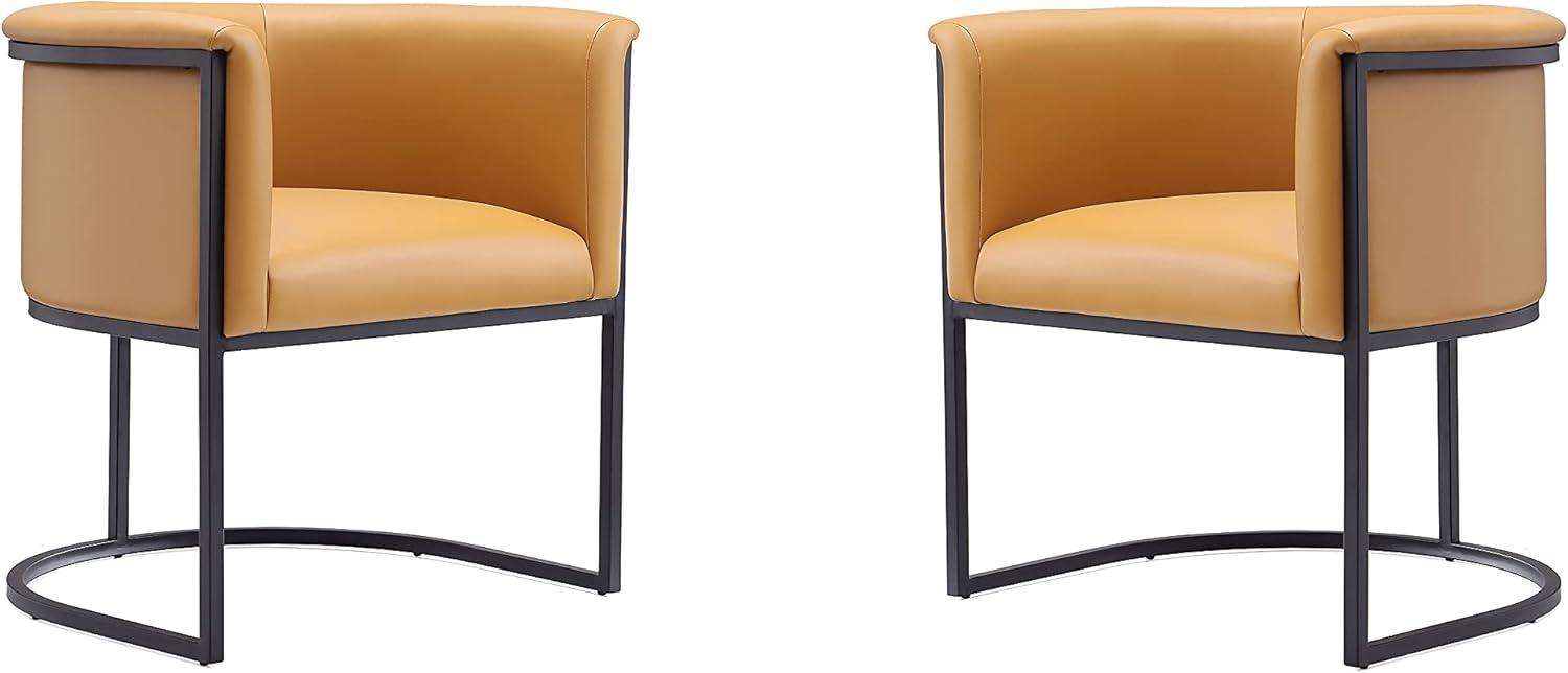 Manhattan Comfort Set of 2 Cosmopolitan Faux Leather Dining Chairs Saddle: Upholstered, Metal Frame, Armrests