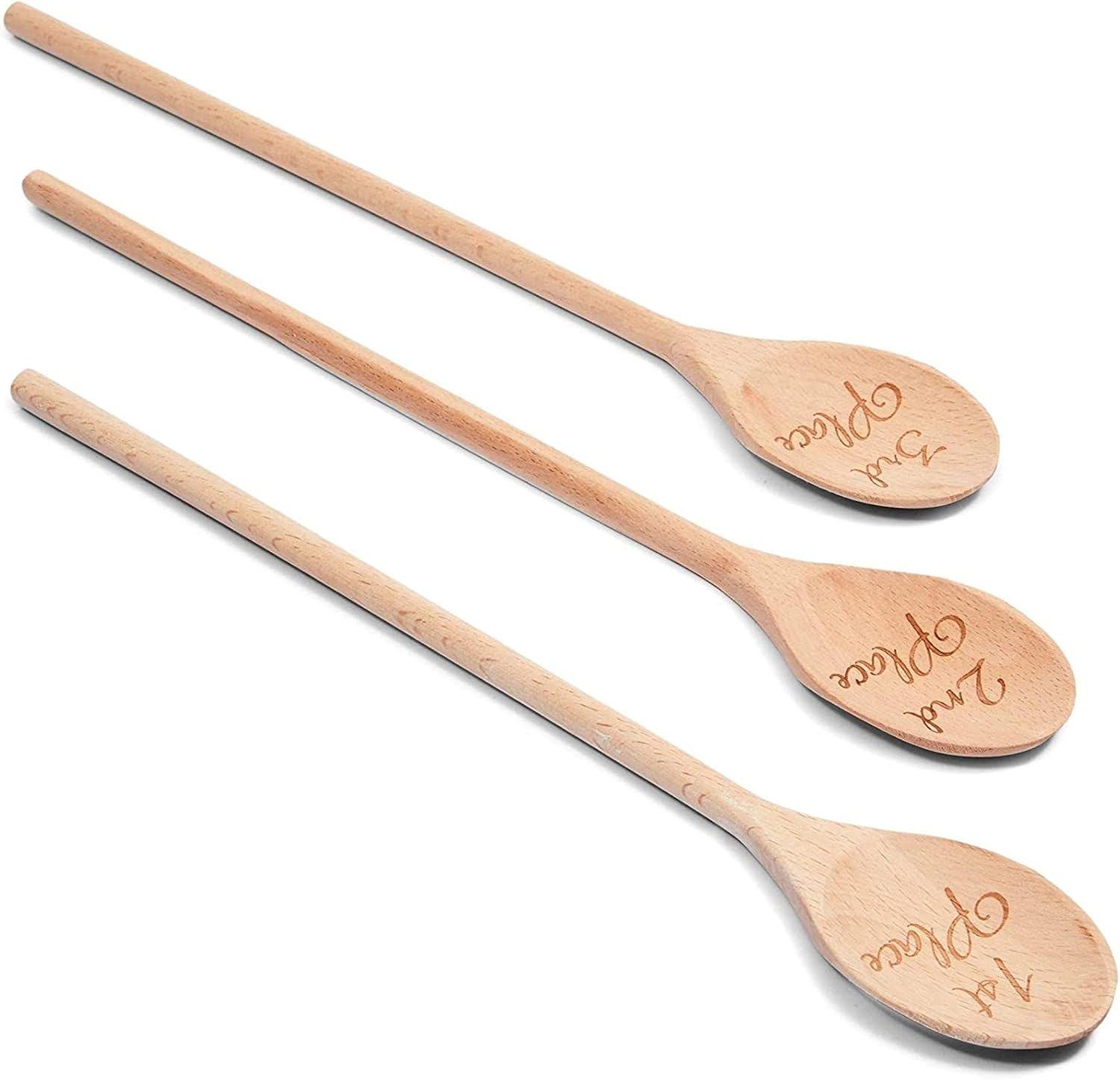 Beechwood Engraved 14" Wooden Serving Spoons Set