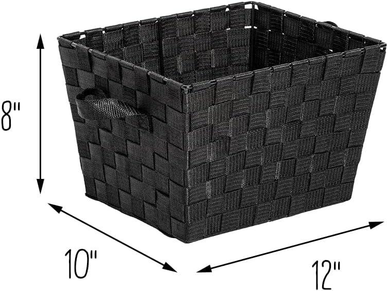 Black Woven Plastic Storage Bins with Handles, Set of 2