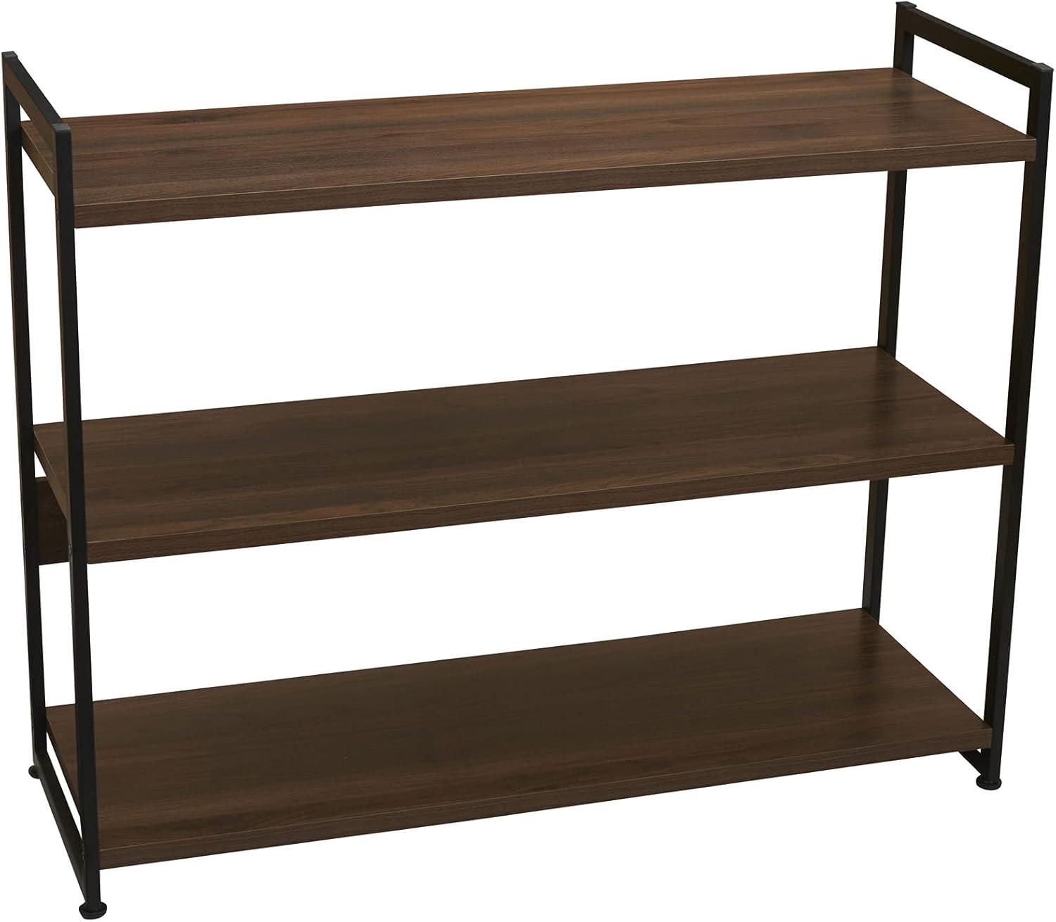 Household Essentials 32.5" Jamestown Wide 3 Shelf Bookshelf Walnut: Faux Wood, Iron Frame, Low Profile