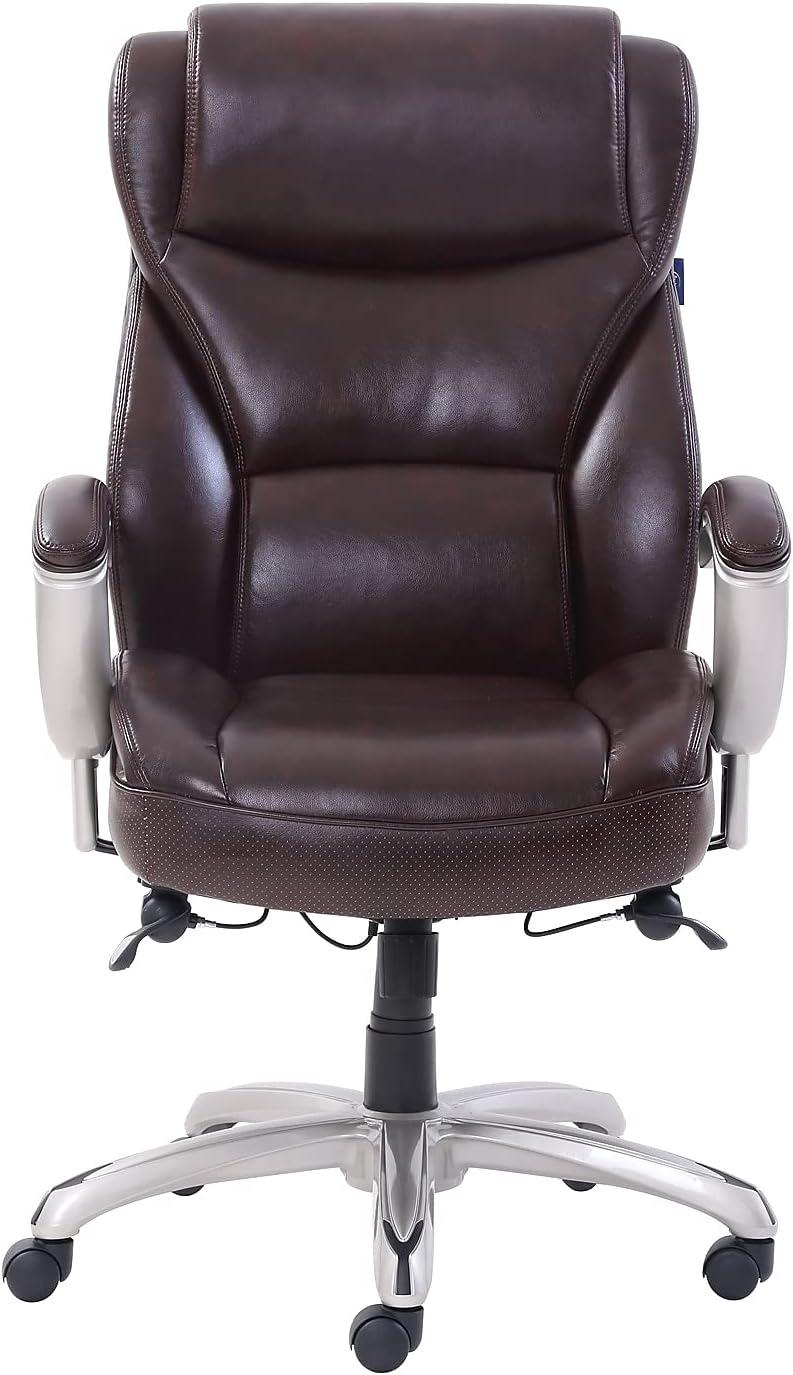 SertaPedic Emerson Big and Tall Task Chair, Supports Up to 400 lb, 19.5" to 22.5" Seat Height, Brown Seat/Back, Silver Base