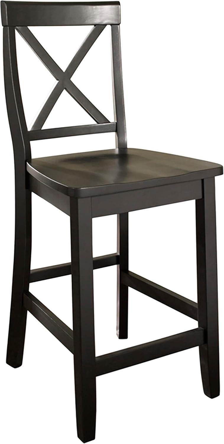 Black Wood Crossback Counter Stools with Tapered Legs, Set of 2