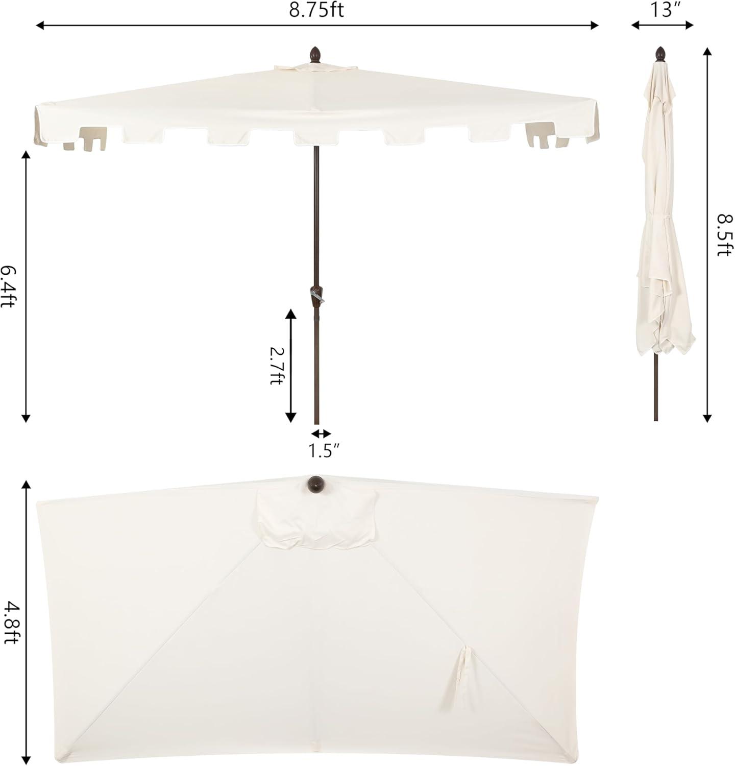 JONATHAN Y Sidney 9 ft. Classic MidCentury Rectangular Half Market Patio Umbrella with Crank, Wind Vent and UV Protection in Cream/White