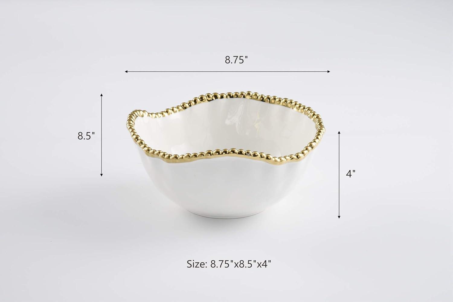 White and Gold Porcelain Medium Salad Bowl