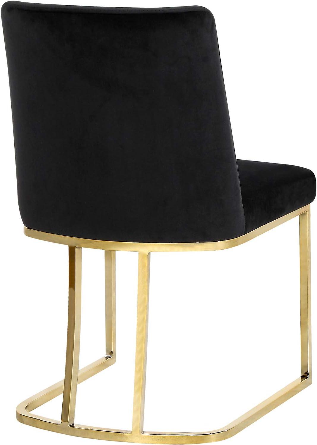 Elegant Black Velvet Upholstered Side Chair with Polished Gold Frame