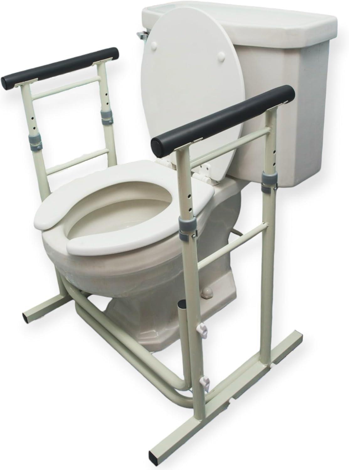 Essential Medical Supply's Height Adjustable Standing Toilet Safety Rail - Sturdy Frame with Foam Handles for Elderly and Seniors, Perfect for Added Safety and Support While Using The Toilet