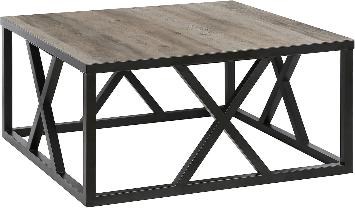 Henn&Hart Traditional Square Geometric Metal Coffee Table with Gray Oak Wood Top