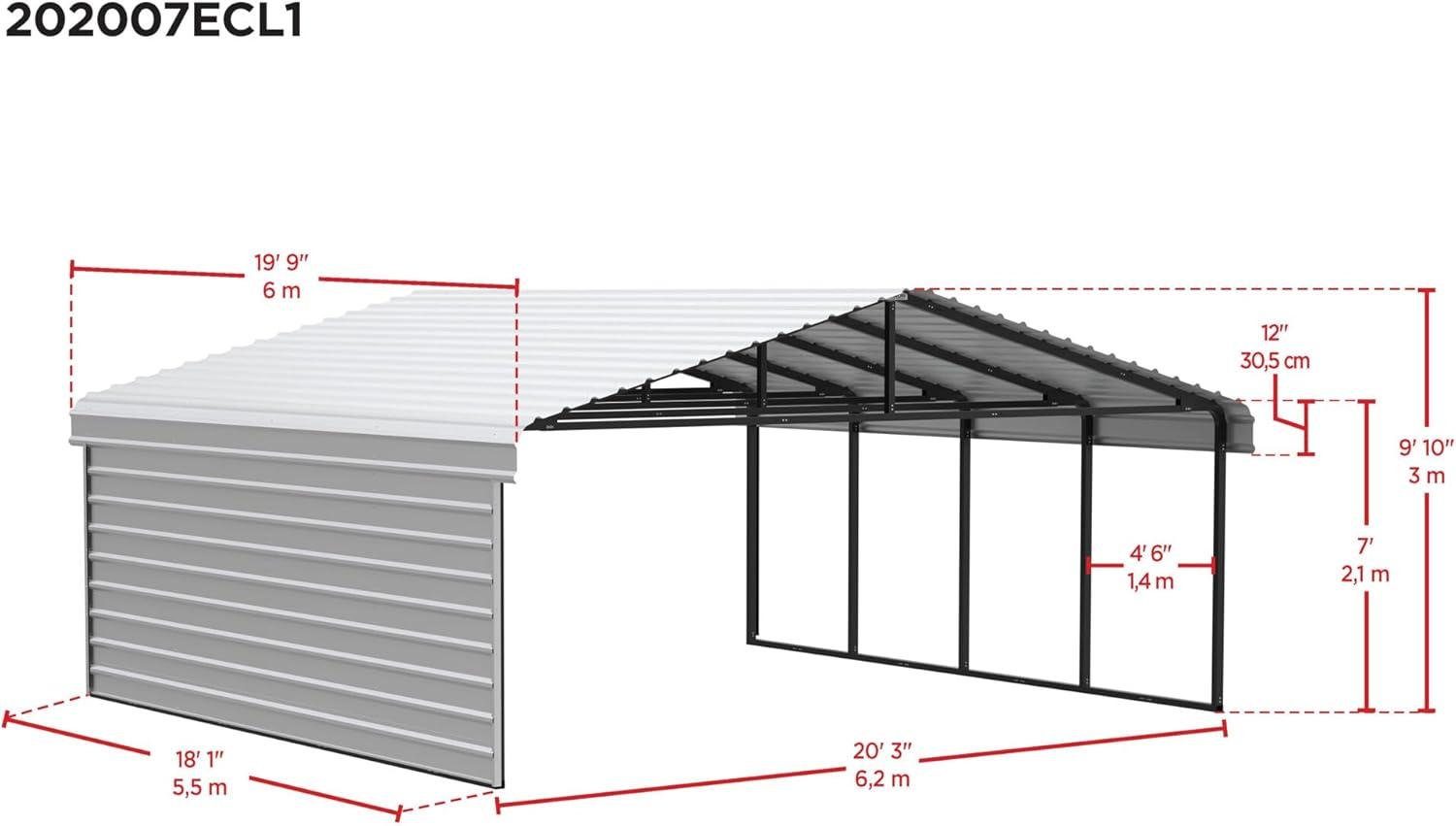 Arrow 20 x 20 ft Carport with 1-sided Enclosure