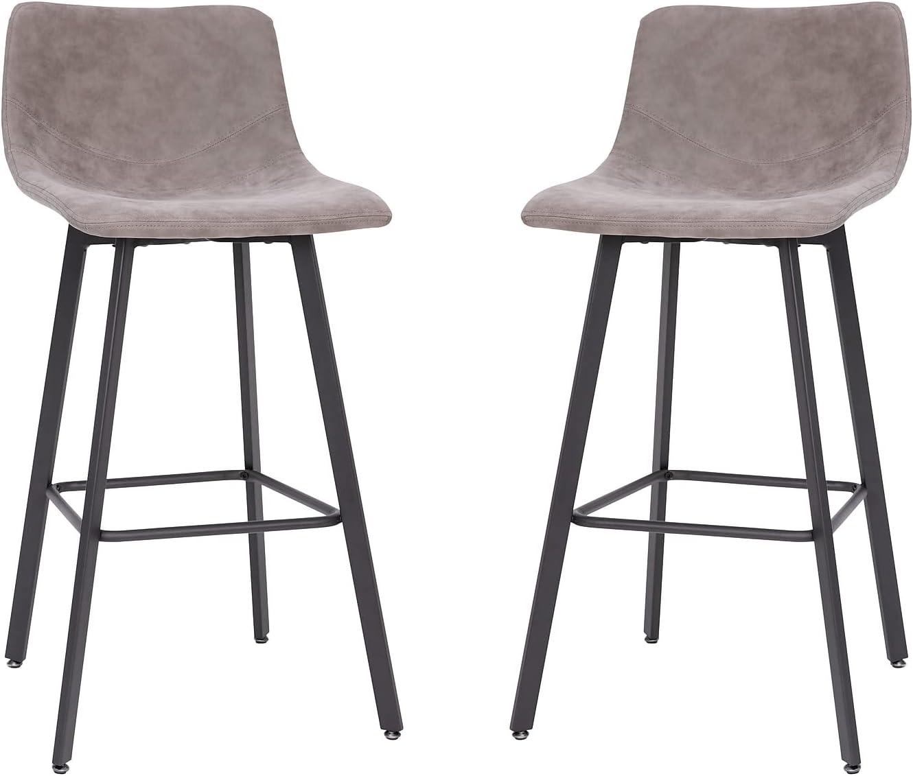 Flash Furniture Set of 2 Commercial Indoor Armless Iron Barstools - Gray LeatherSoft