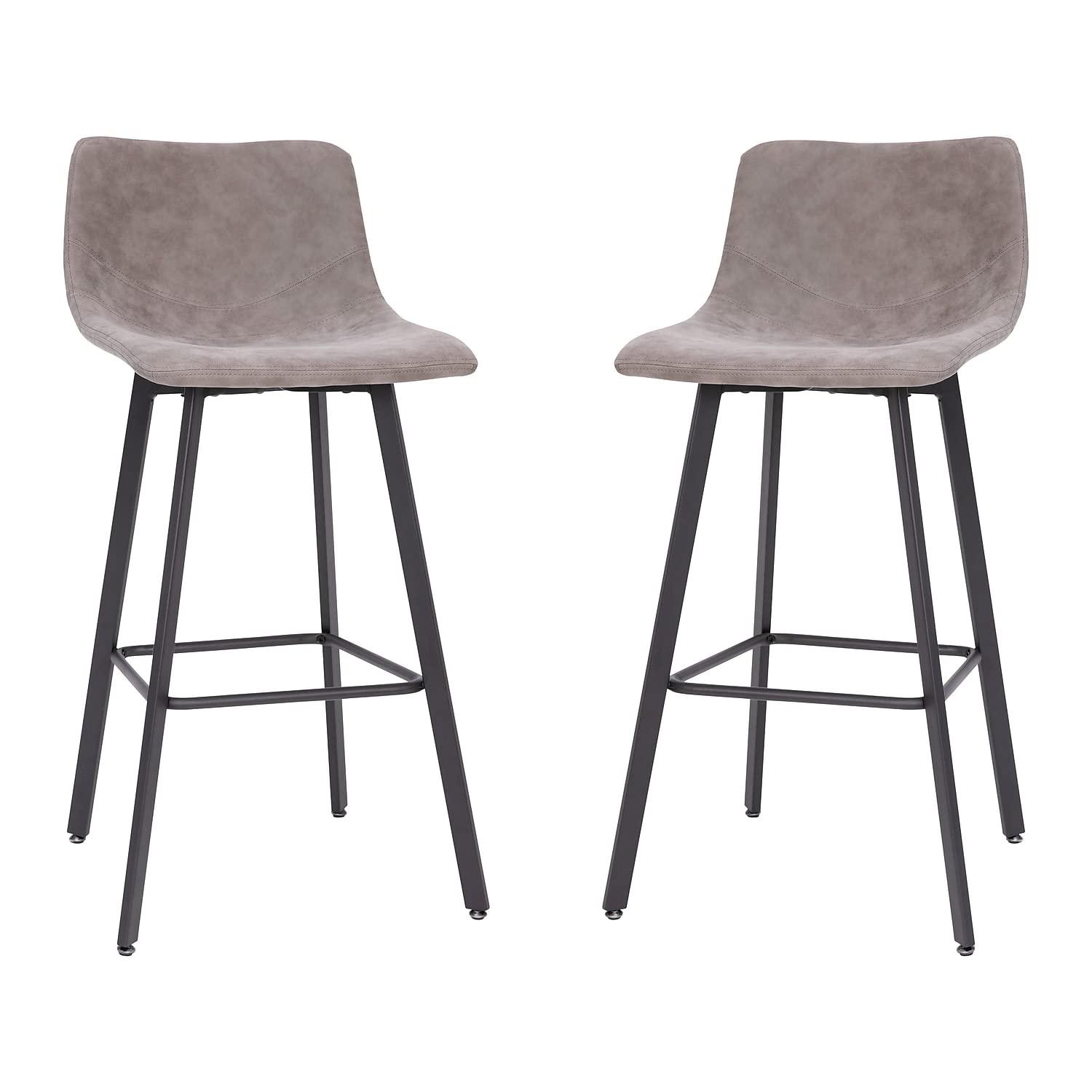 Flash Furniture Set of 2 Commercial Indoor Armless Iron Barstools - Gray LeatherSoft