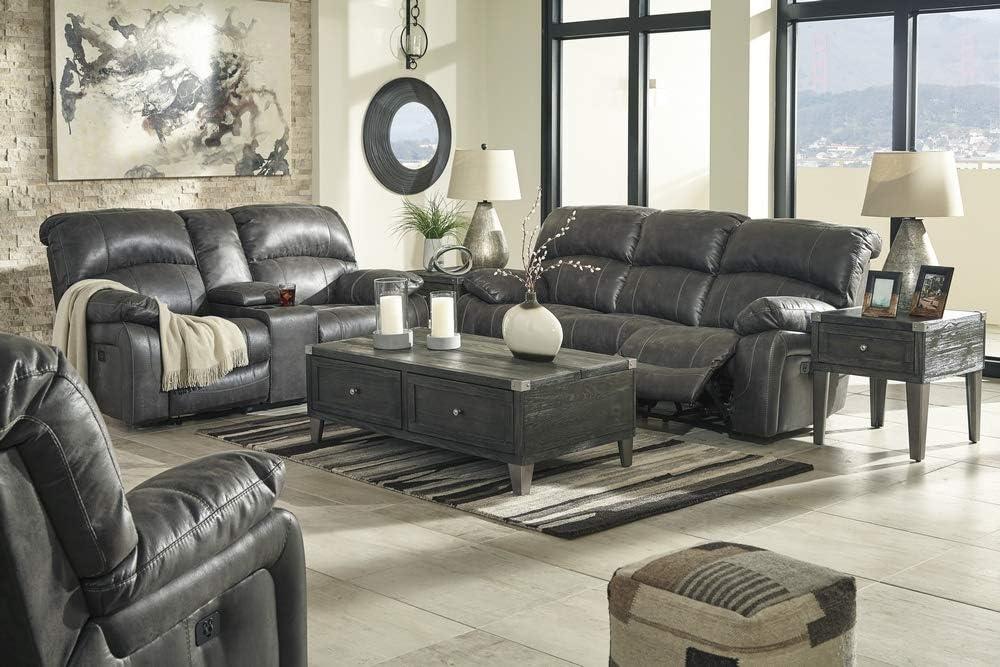 Gray Leather Power Reclining Loveseat with Storage and Cup Holder