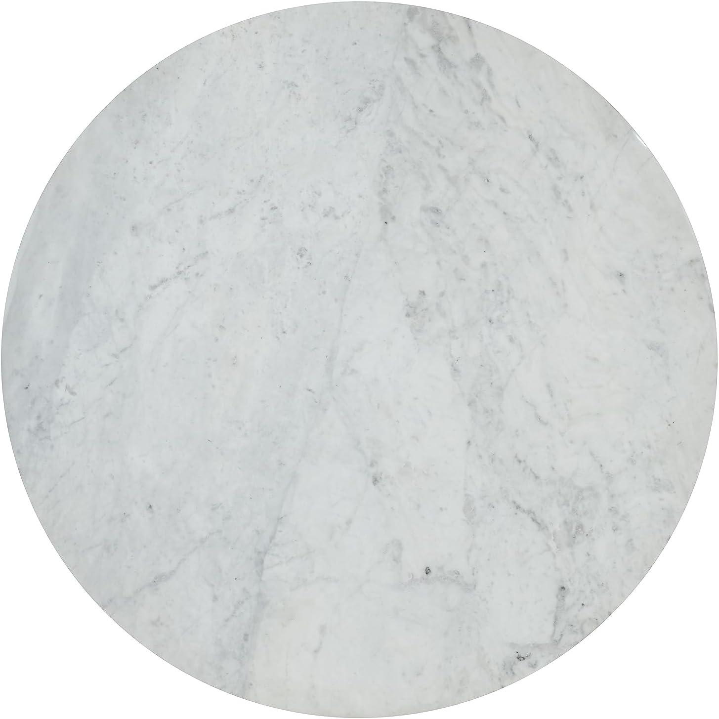 Rowan 42" White Marble Round Dining Table with Black Iron Base