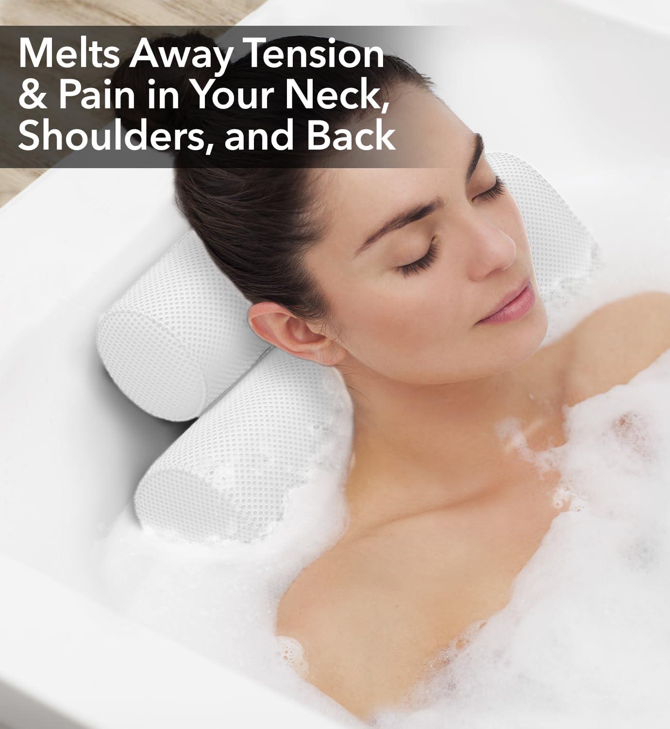White Mesh Ergonomic Bath Pillow with Suction Cups