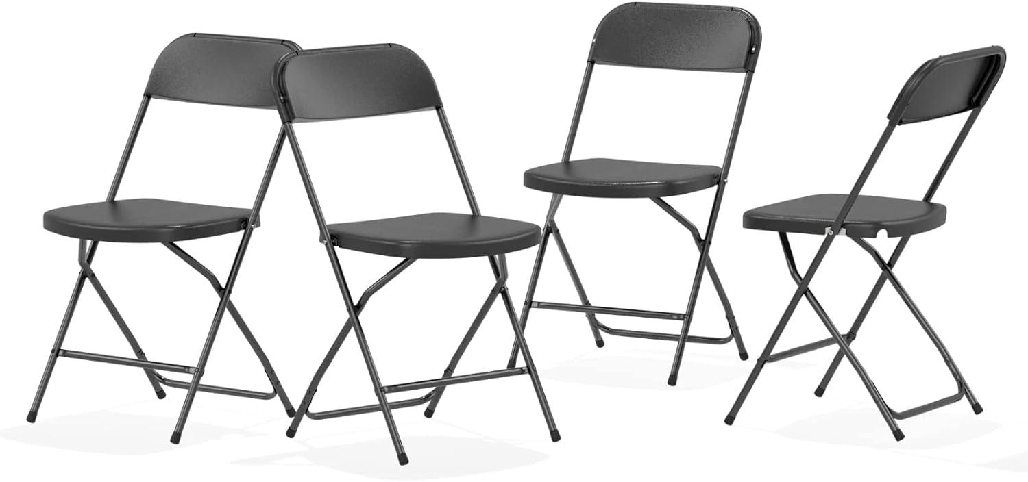 Set of 4 Black Plastic Folding Chairs with Steel Frame