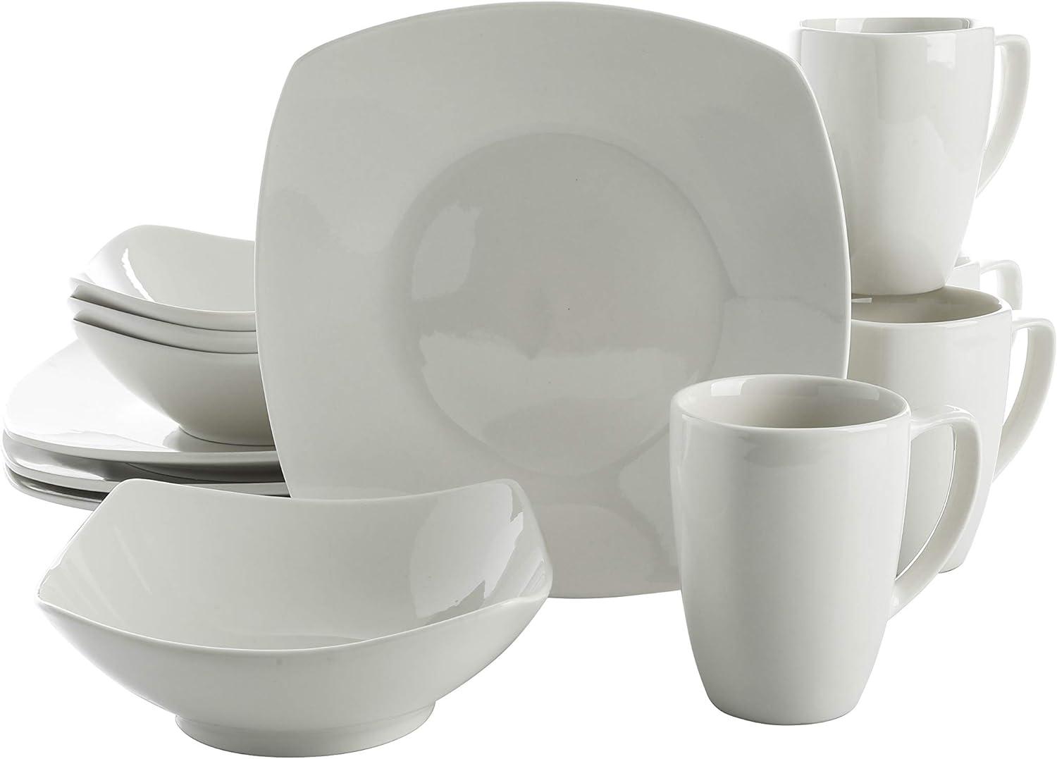 White Porcelain Square Dinnerware Set, Service for 4