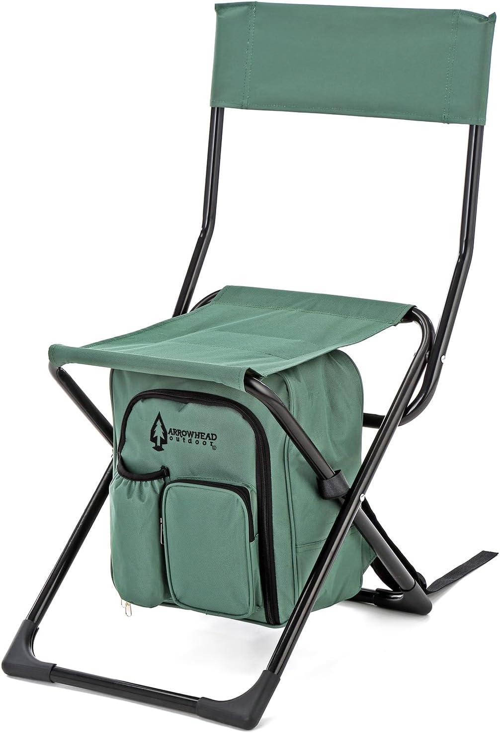 Arrowhead Outdoor Multi-Function 3-in-1 Compact Camp Chair: Backpack, Stool & Insulated Cooler, w/Bottle Holder & Storage Bag, Hiking (Forest Green)