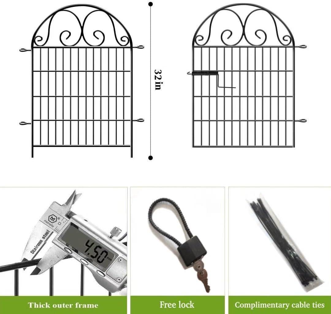 Tall Garden Fence Animal Barrier with Gate, 32 in(H) 16 Panels Garden Fences and Borders for Dogs, Dog Fence Outdoor for Yard, Total Length 35 Ft Metal Temporary Fencing│Patented