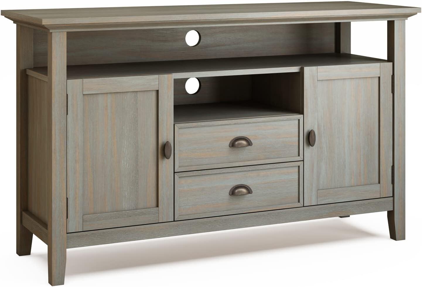 Elegant Distressed Grey Solid Wood TV Media Stand with Cabinet