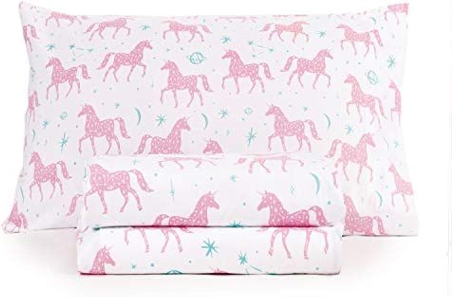 Tadpoles 4-Piece Unicorn Constellation Sheet Set | 1 Full Flat Sheet, 1 Full Fitted Sheet & 2 Queen Pillowcases