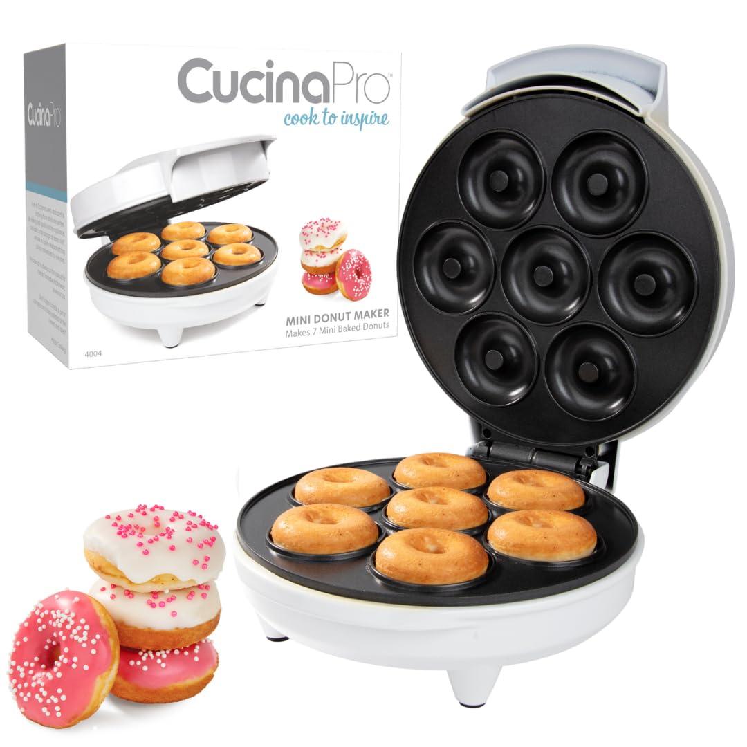 CucinaPro Mini Donut Maker- Electric Non-Stick Surface Makes 7 Small Doughnuts- Unique Baking Activity for Adults, Brunch or Dessert