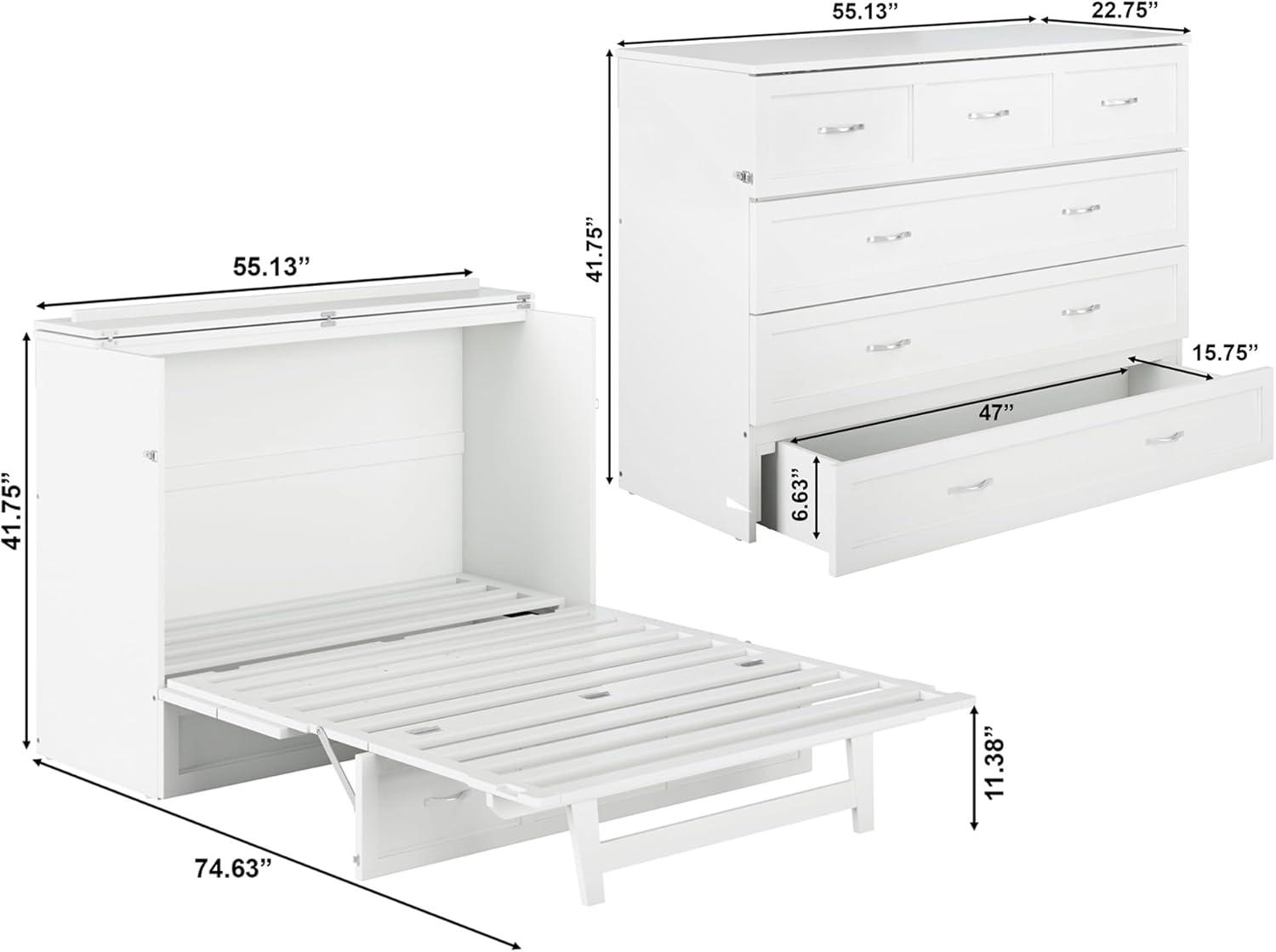 Full Deerfield Murphy Bed Chest USB Turbo Charger White - AFI