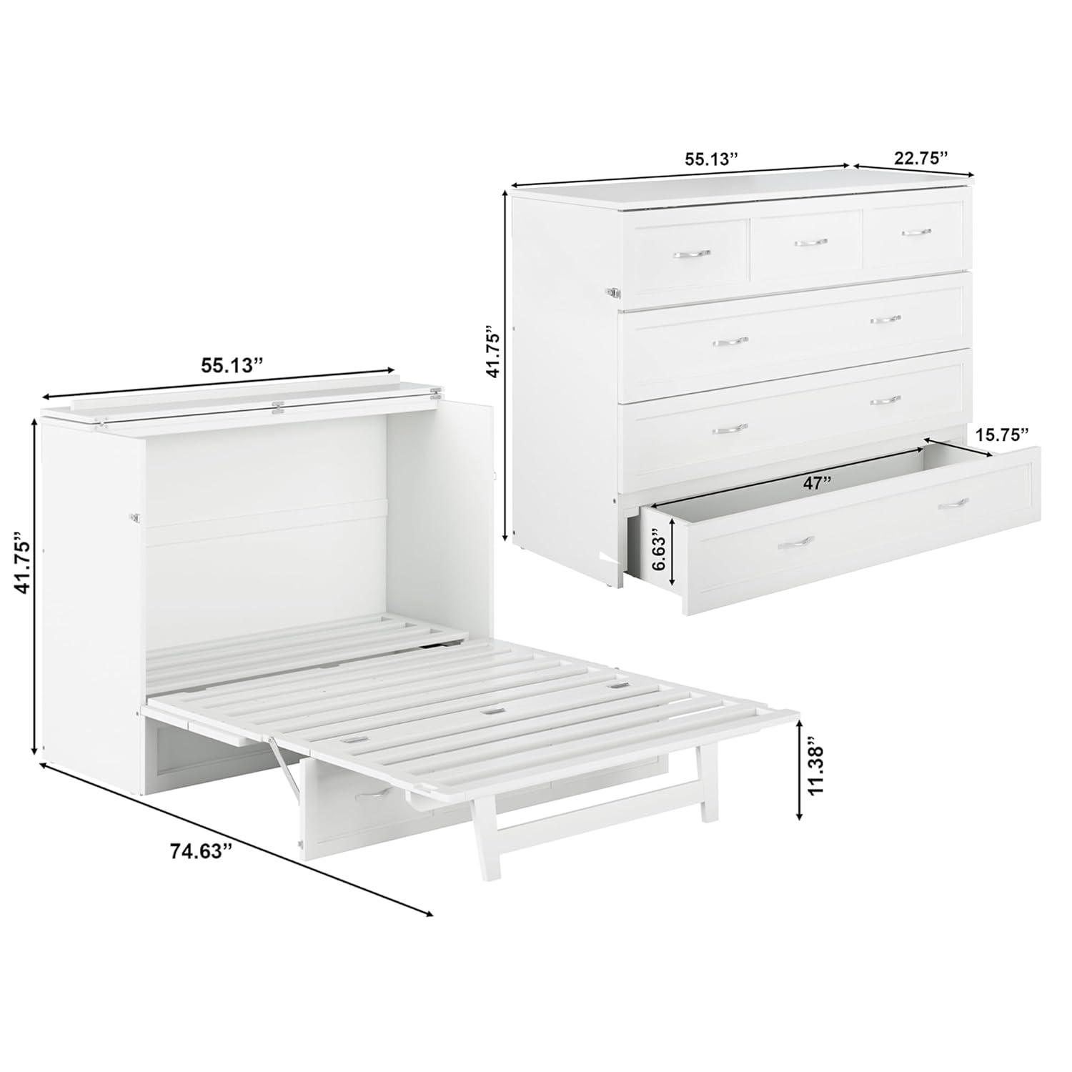 Full Deerfield Murphy Bed Chest USB Turbo Charger White - AFI