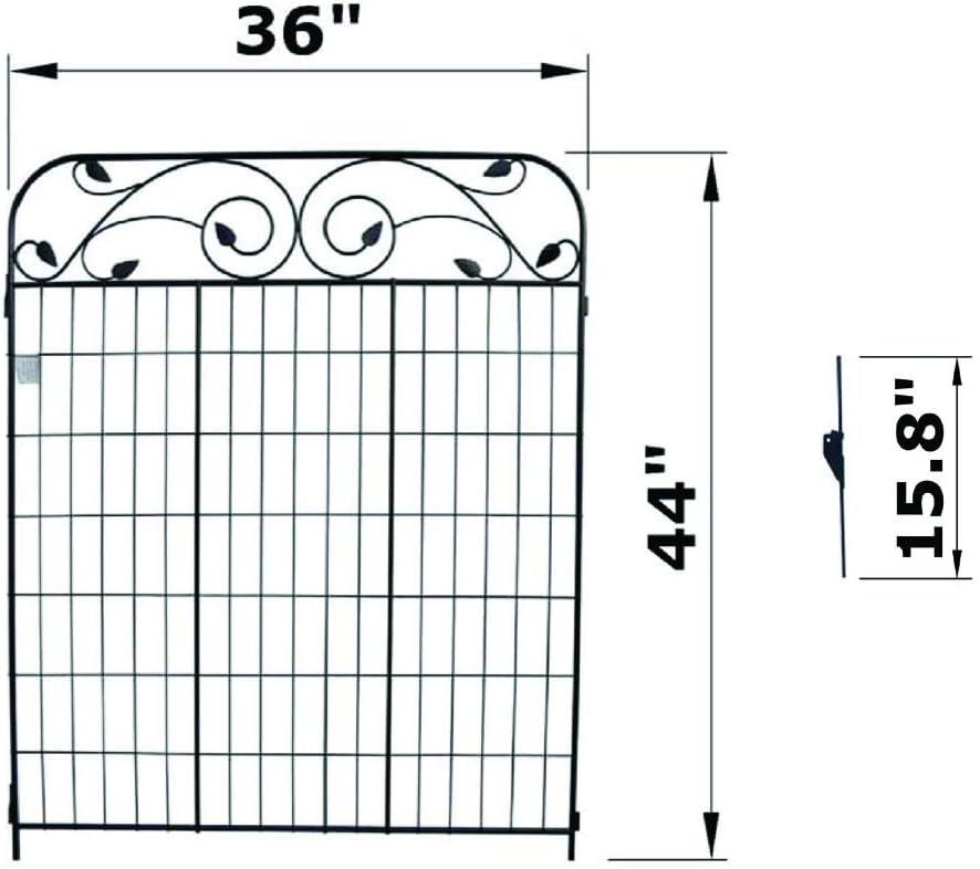 Black Coated Steel Decorative Garden Fence Panels with Leaf Design, 44" x 36"